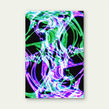 Abstract Blue and Green Light Swirls on Black 40x60cm Metal Print Ready to Hang