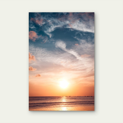 Coastal Ocean Sunset Beach Gold Sky Sky 40x60cm Metal Print Ready to Hang