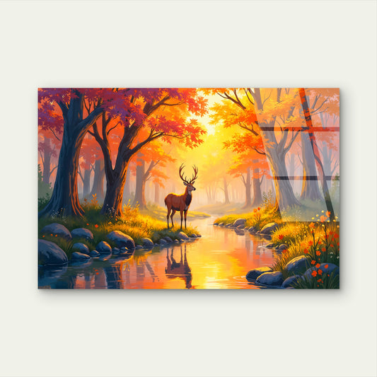 Vibrant Golden Sunset Woods Wildlife Acrylic Glass Printing Wall Art Australian Made Quality