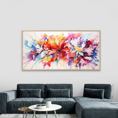 Vibrant Floral Art Splash Wall Art Canvas Office Home Room Framed 120x60cm