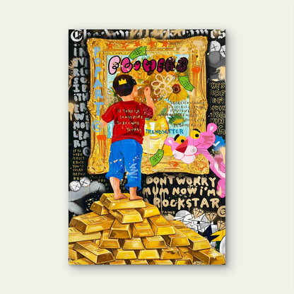 Rebellious Wealth Typography Mixed Media 60x90cm Metal Print Ready to Hang - Bella Home Decor