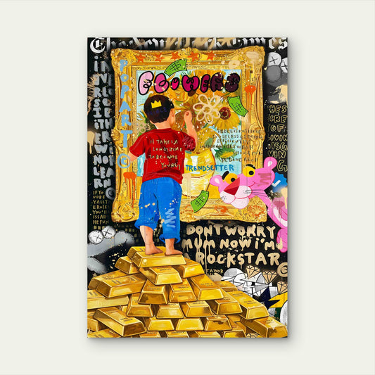 Rebellious Wealth Typography Mixed Media 60x90cm Metal Print Ready to Hang - Bella Home Decor