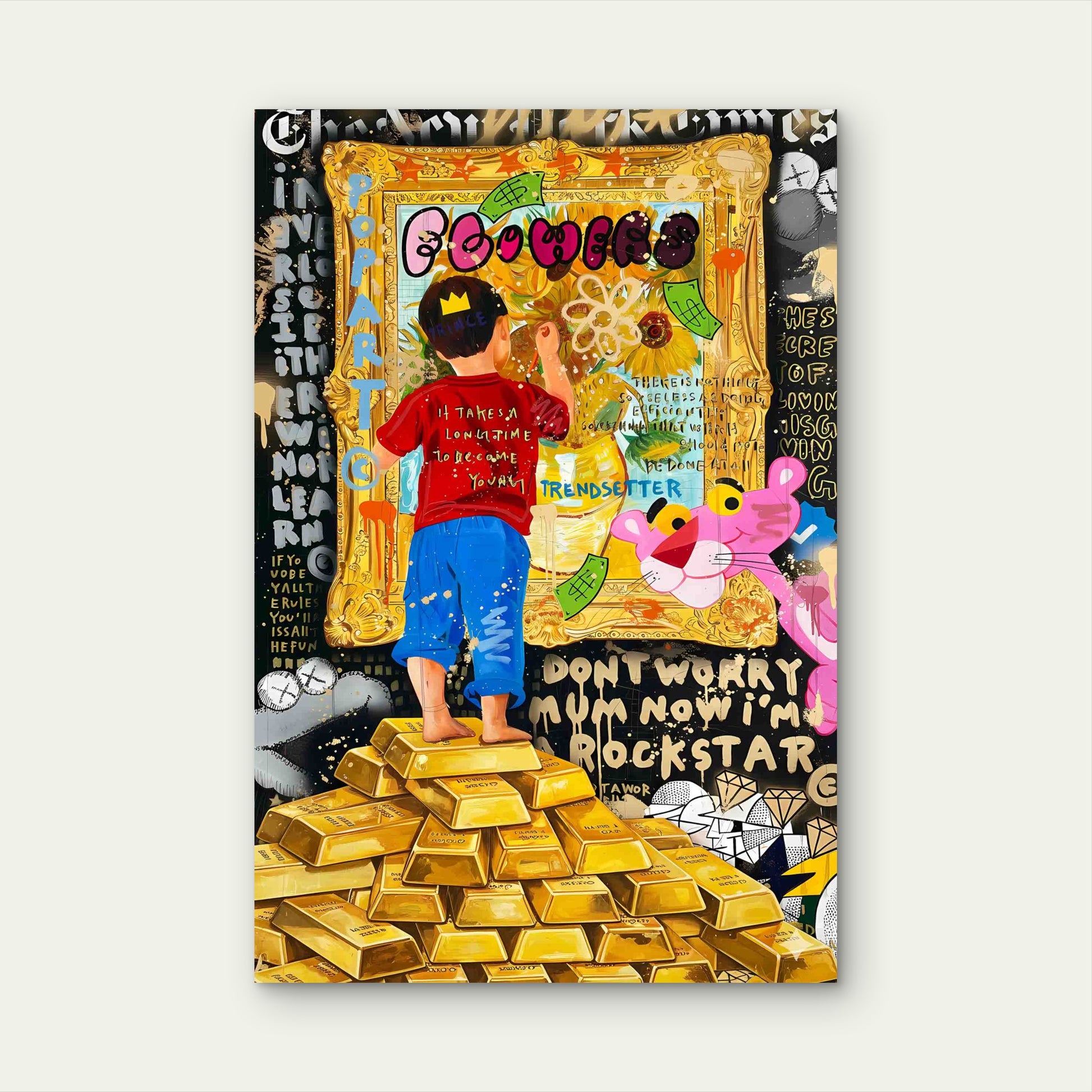 Rebellious Wealth Typography Mixed Media 40x60cm Metal Print Ready to Hang - Bella Home Decor