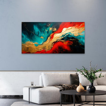 Dynamic Red Blue Gold Flow Wall Art Canvas Office Home Room Framed 120x60cm