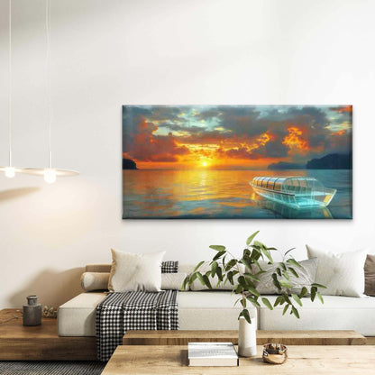 Glass Boat on a Sunset Sea Wall Art Canvas Office Home Room Framed 120x60cm