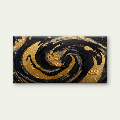 Gold Black Swirl Painting Wall Art Canvas Office Home Room Framed 120x60cm