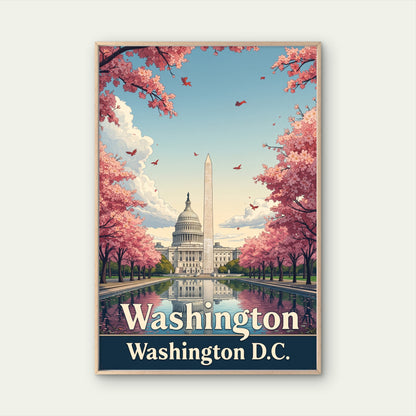 Washington D.C. Cherry Blossoms In Spring Travel Poster Print Wall Art