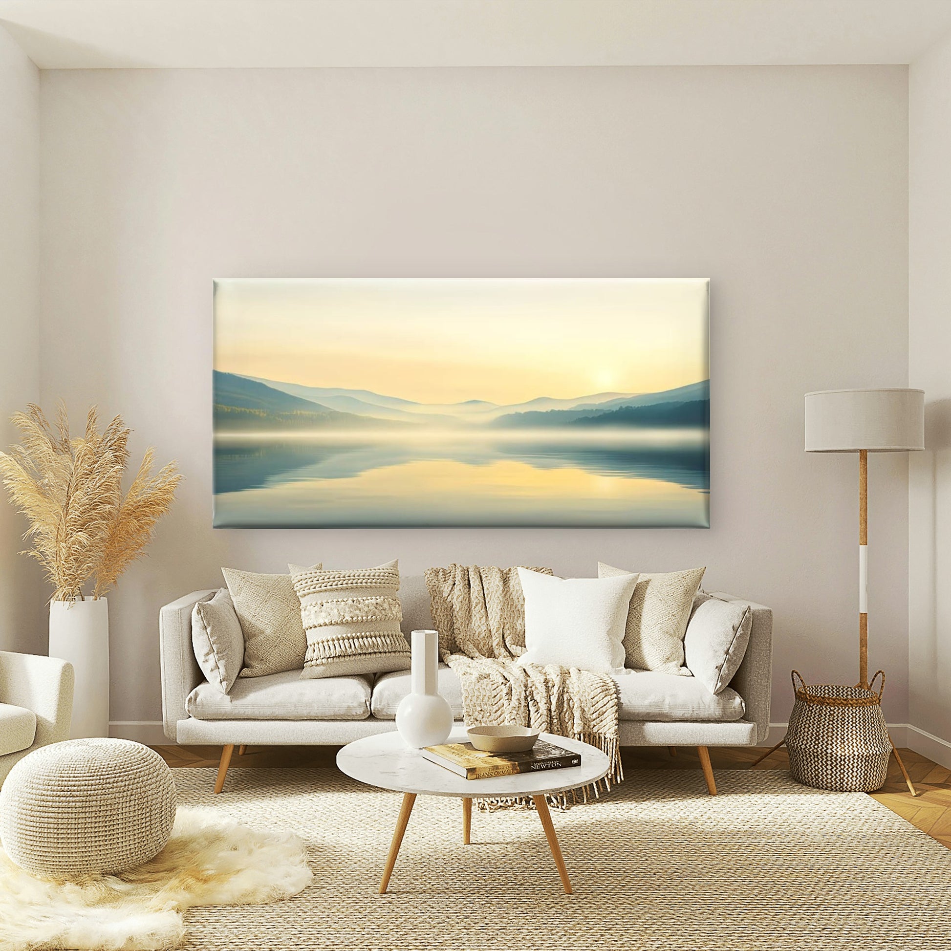 Soft Light Misty Valley Wall Art Canvas Office Home Room Framed 120x60cm - Bella Home Decor
