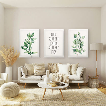 3pcs Watercolor Eucalyptus Greenery Quote Botanical Positive Foliage Olive Wall Art Set Canvas Framed 40x60cm - High Quality Print 100% Australian Made Wall Canvas Ready to Hang