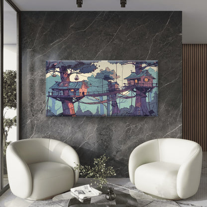 Jungle Landscape Cartoon Wall Art Canvas Office Home Room Framed 120x60cm