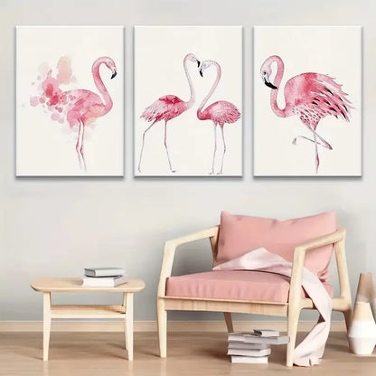 3pcs Pink Flamingo & Bird Watercolor Metal Print Ready to Hang Art