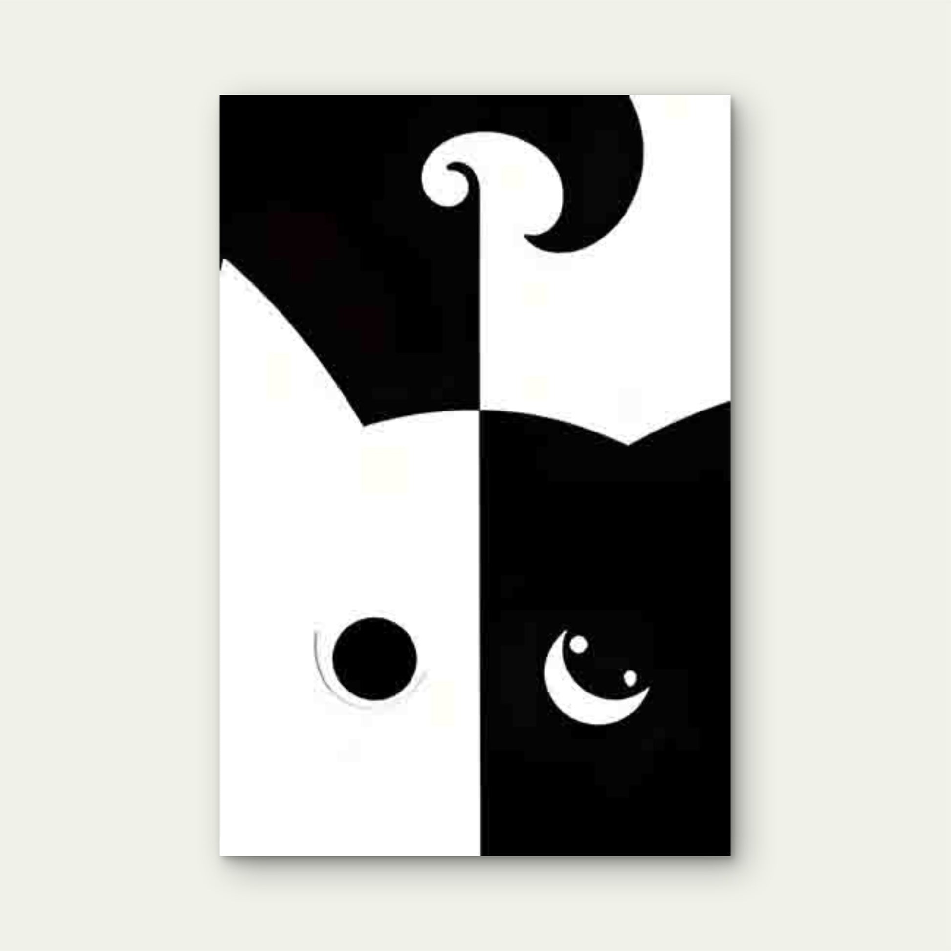 Black and White Contrast Cat Pattern 40x60cm Metal Print Ready to Hang - Bella Home Decor