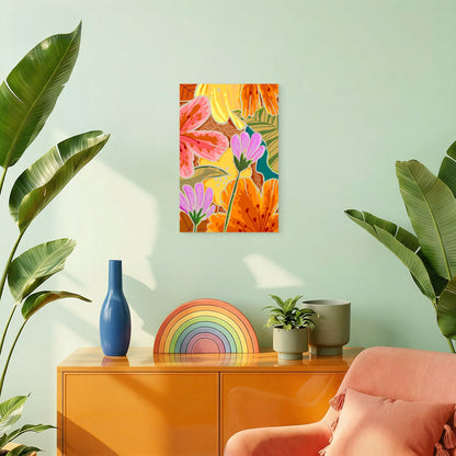 Illustrative and Abstract Floral Pattern 60x90cm Metal Print Ready to Hang