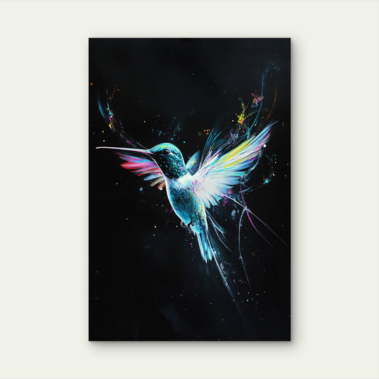 Abstract Colorful Hummingbird Painting 40x60cm Metal Print Ready to Hang