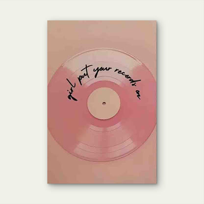 Pink Retro Vinyl Record Player Metal Print Ready to Hang