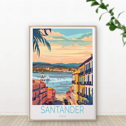 Santander Spain, Sea View & Boats Paint Travel Poster Print Wall Art