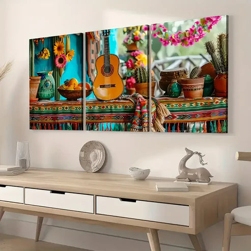 3pcs Instrumental Guitar Art Scenery Wall Art Set Canvas Unframed - High Quality Print 100% Australian Made Wall Canvas