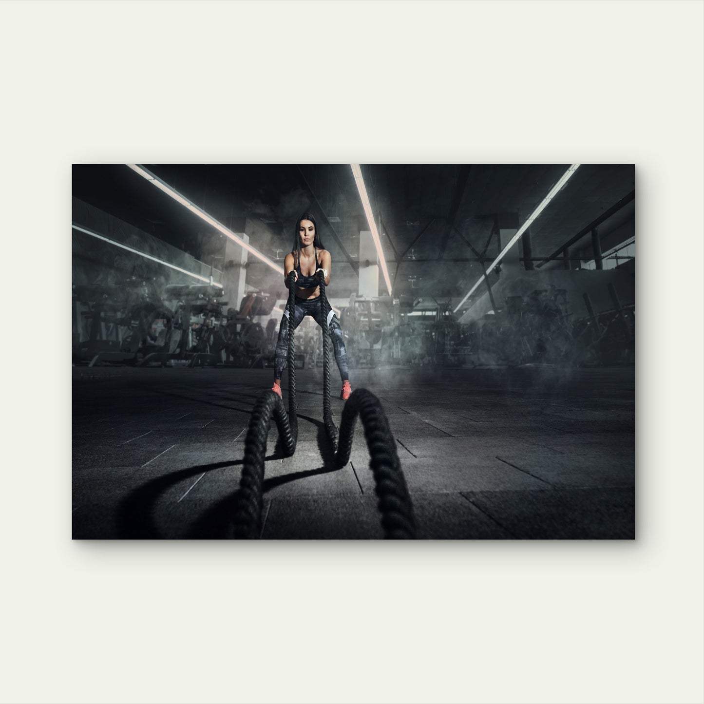 Female Athlete Battle Ropes Workout Gym Fitness 5mm thick Plastic Poster Ready to Hang 90x60cm