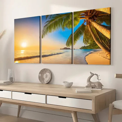 3pcs Ocean Beach Beach Sunrise Scenery Wall Art Set Canvas Unframed - High Quality Print 100% Australian Made Wall Canvas