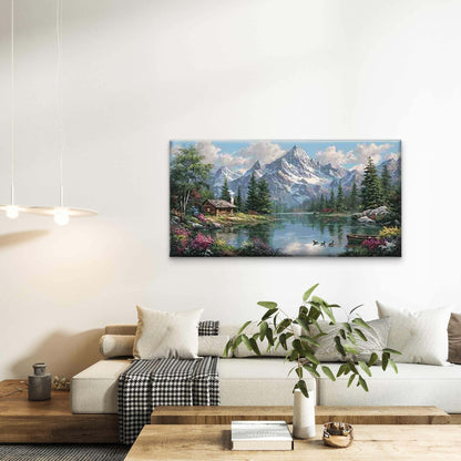 Mountain Lake Serenity Wall Art Canvas Office Home Room Framed 120x60cm - Bella Home Decor