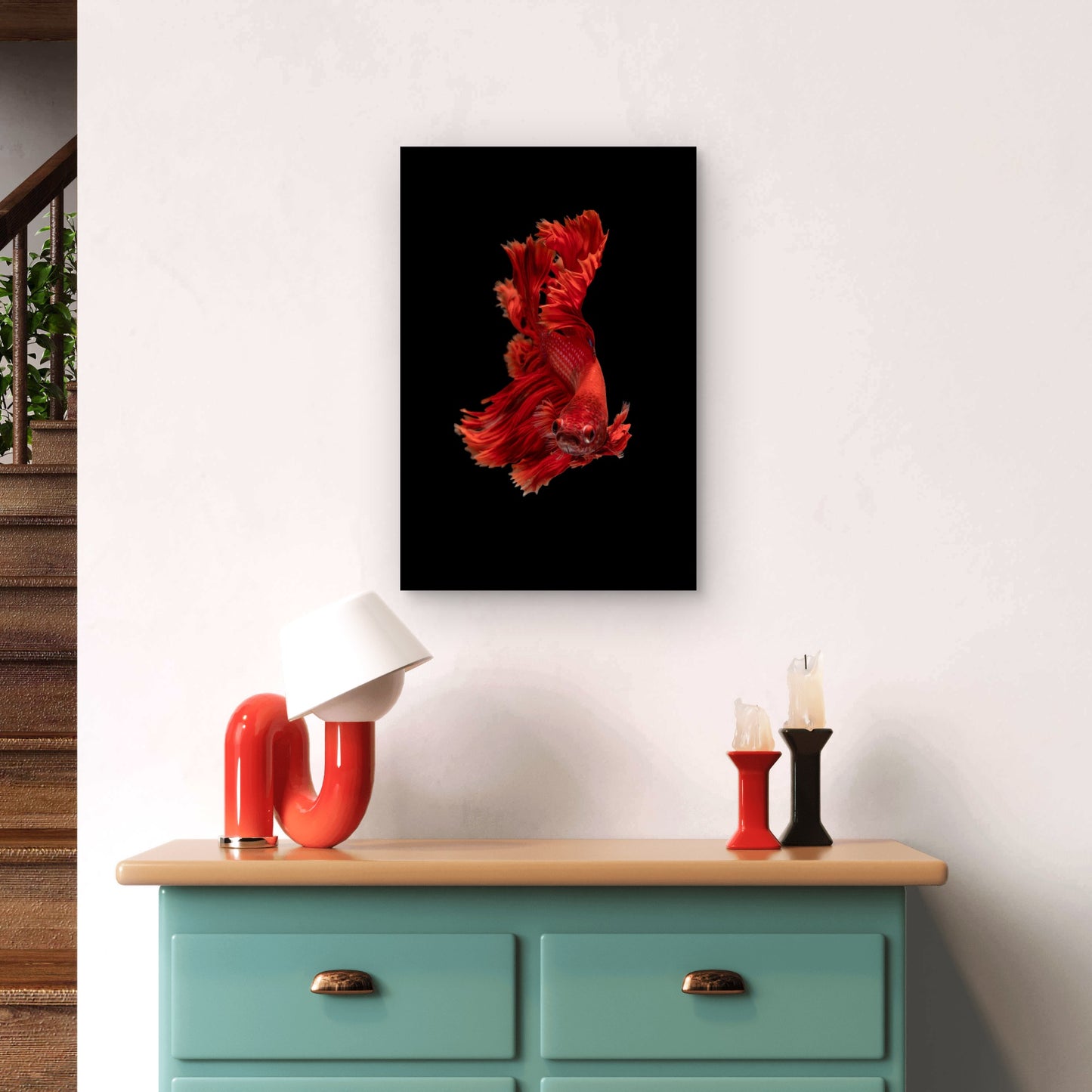 Vibrant Red Siamese Fighting Fish 60x90cm Metal Print Ready to Hang