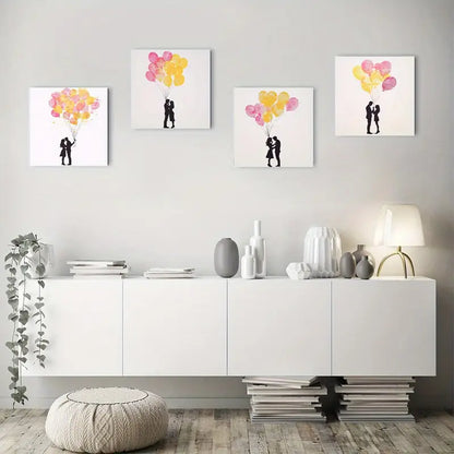 4pcs Romantic Balloon Silhouette Wall Art Canvas Framed