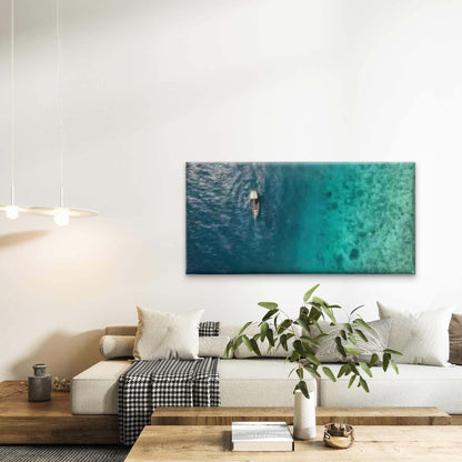 Aerial Boat On Turquoise Ocean Wall Art Canvas Office Home Room Framed 120x60cm - Bella Home Decor