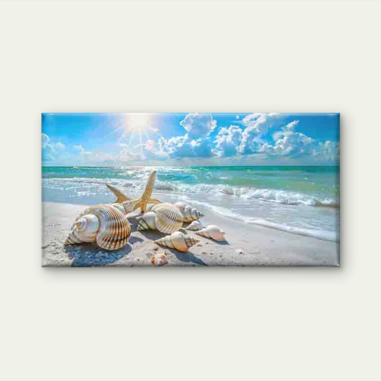 Seashells on Beach with Ocean Wall Art Canvas Office Home Room Framed 120x60cm - Bella Home Decor