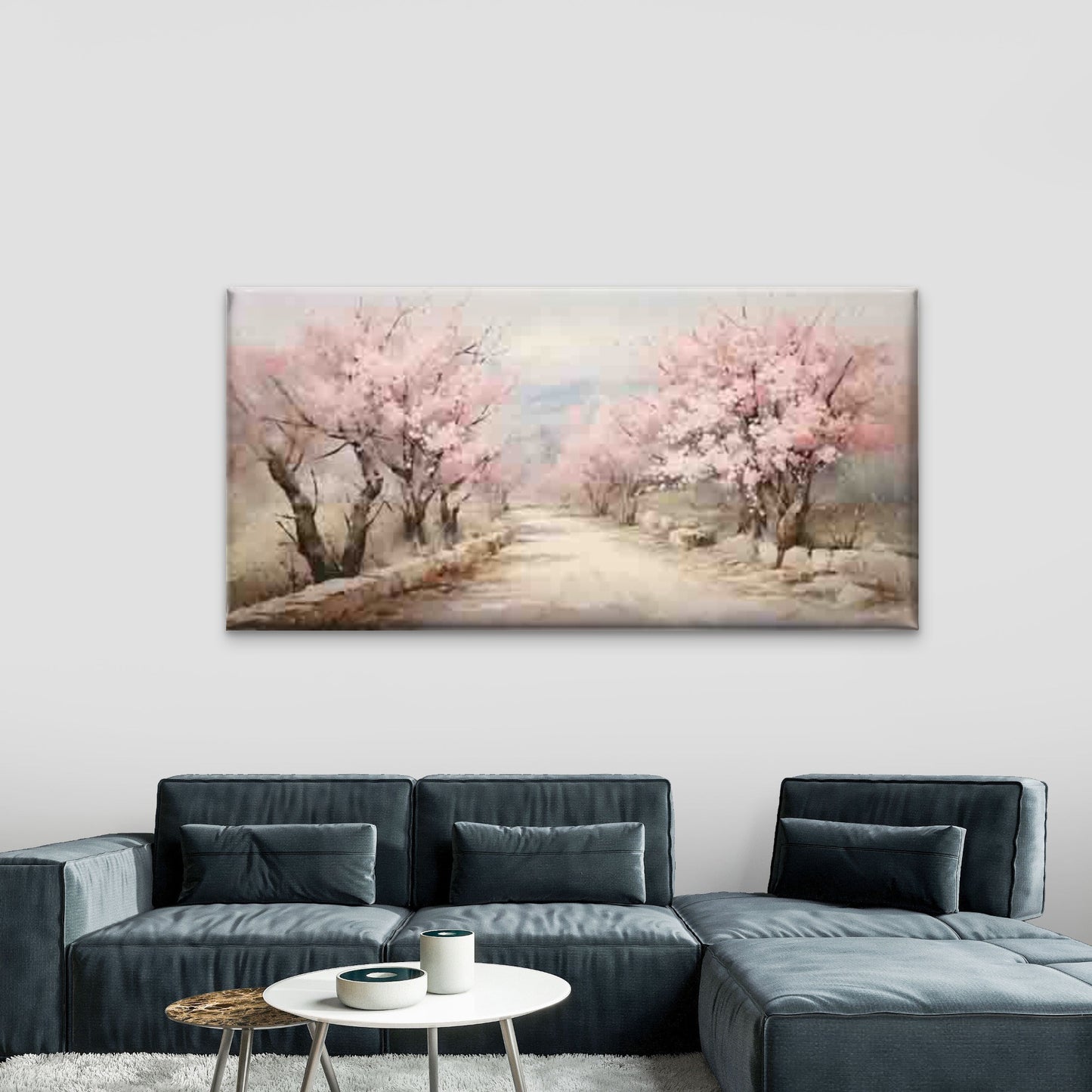 Cherry Blossom Pathway Wall Art Canvas Office Home Room Framed 120x60cm