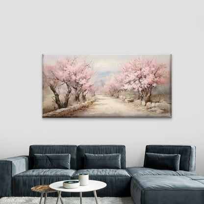 Cherry Blossom Pathway Wall Art Canvas Office Home Room Framed 120x60cm