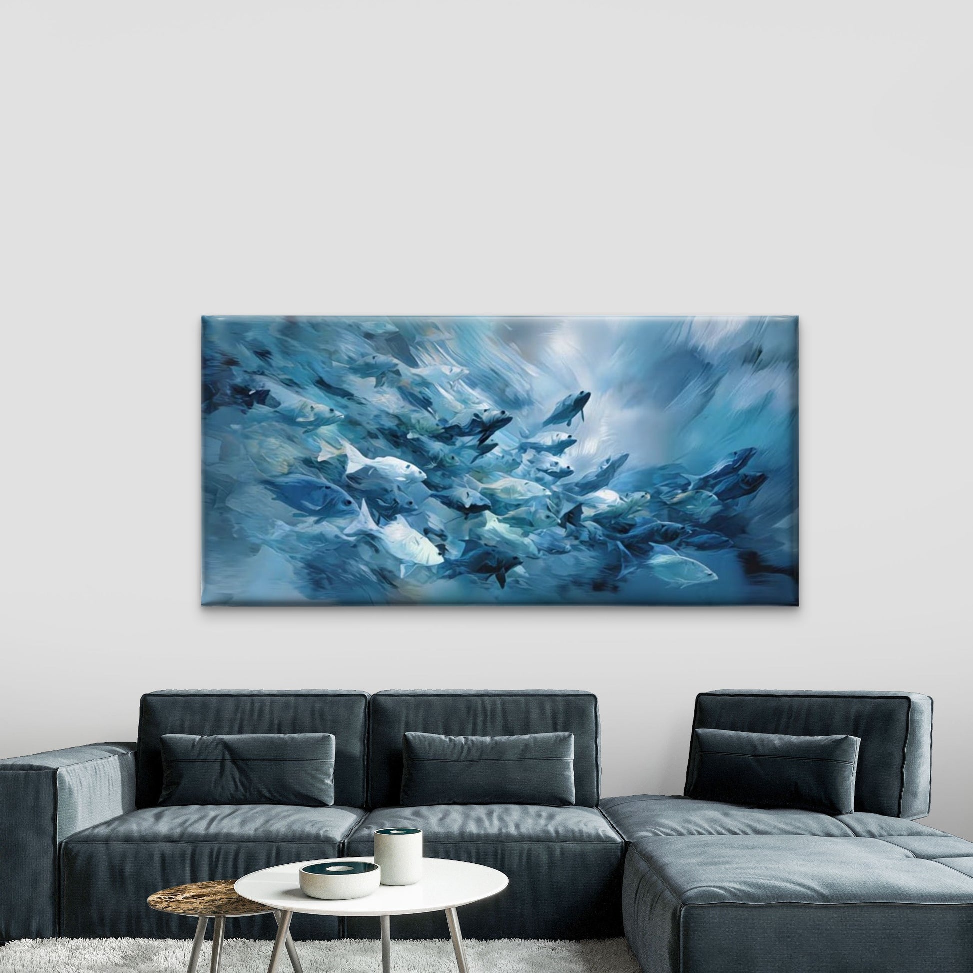 Ocean Life Blue Harmony Wall Art Canvas Office Home Room Framed 120x60cm - Bella Home Decor