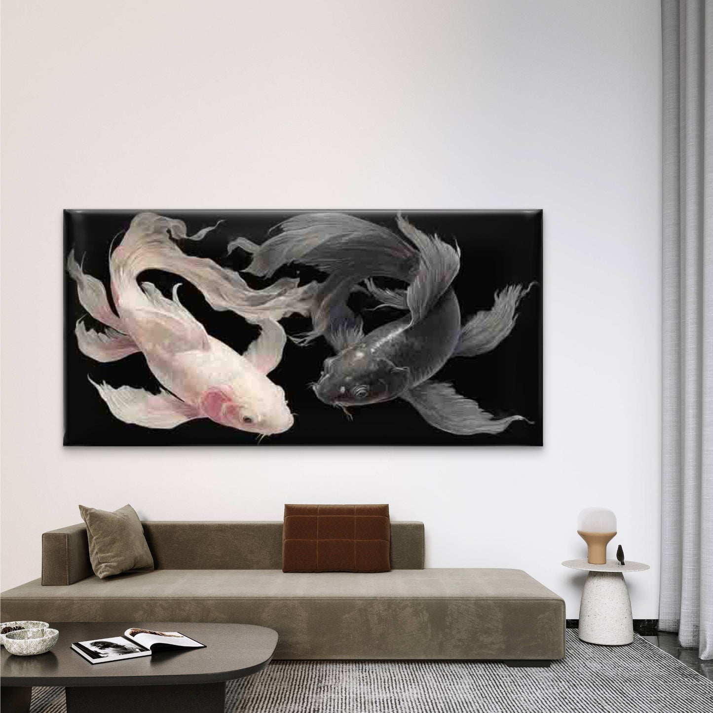 Koi Fish with Translucent Fin Wall Art Canvas Office Home Room Framed 120x60cm - Bella Home Decor