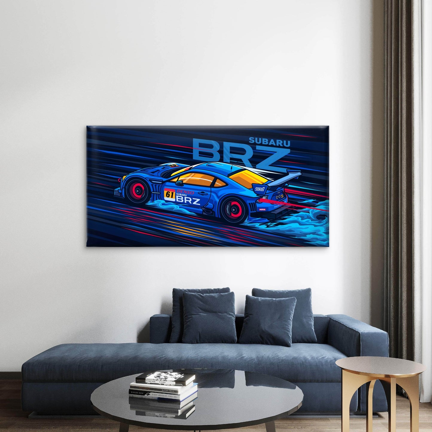 Blue Racecar Dynamic Speed Wall Art Canvas Office Home Room Framed 120x60cm - Bella Home Decor