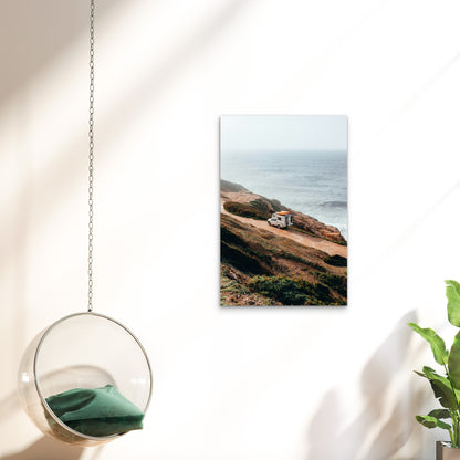 White Pickup Truck With A Slide In Camper 60x90cm Metal Print Ready to Hang