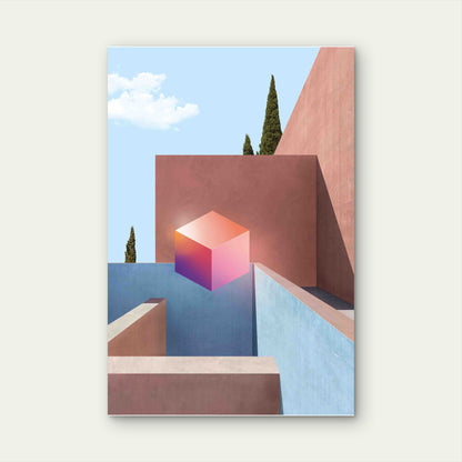 Fantasy Landscape With Gradient Cube Metal Print Ready to Hang