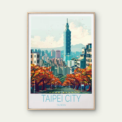 Taipei City in Taiwan, Trees & Buildings Travel Poster Print Wall Art