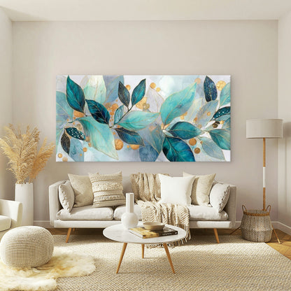 Teal & Botanical Suitable Wall Art Canvas Office Home Room Framed 120x60cm