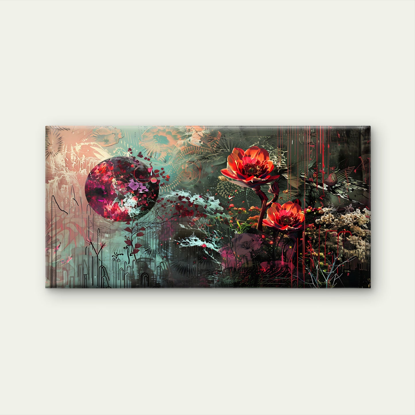 Dark Abstract Floral Art Wall Art Canvas Office Home Room Framed 120x60cm