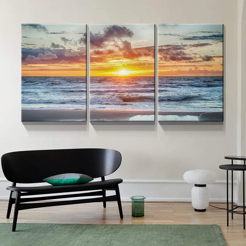 3pcs Ocean Sunset Wall Art Metal Print Ready to Hang Art