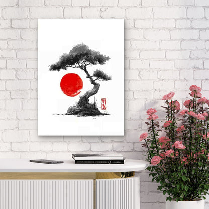 Japanese Sumi-e Ink Painting Metal Print Ready to Hang - Bella Home Decor