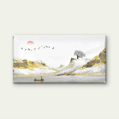 Mountains & Lake with Birds Wall Art Canvas Office Home Room Framed 120x60cm - Bella Home Decor