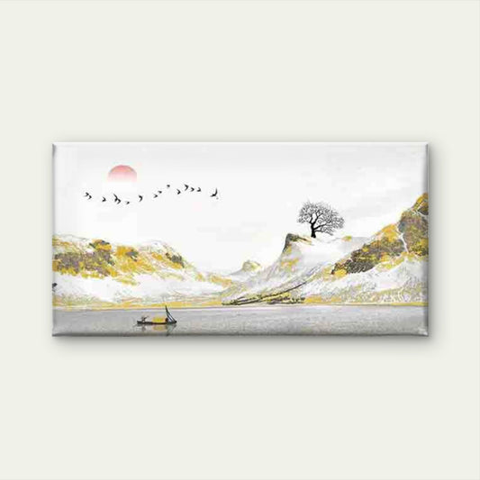 Mountains & Lake with Birds Wall Art Canvas Office Home Room Framed 120x60cm