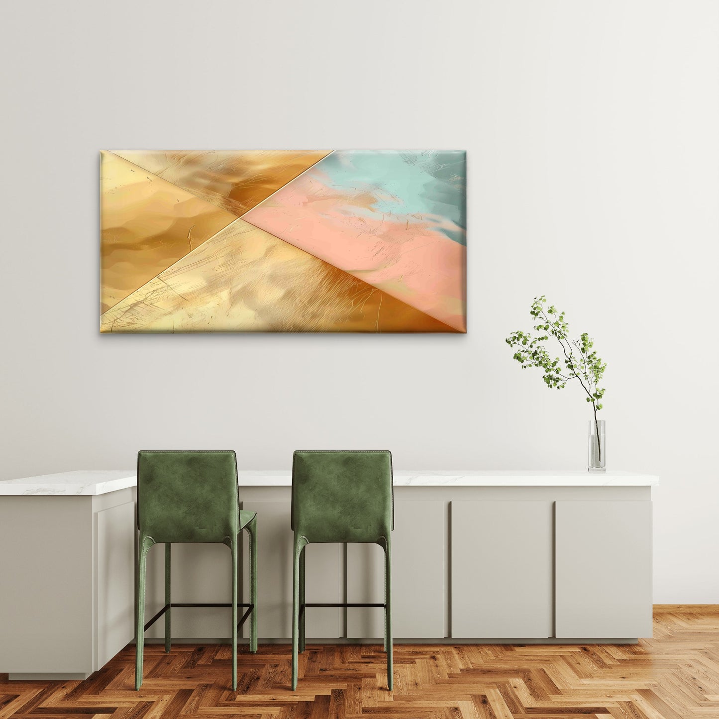 Gold Foil Blush Geometric Wall Art Canvas Office Home Room Framed 120x60cm