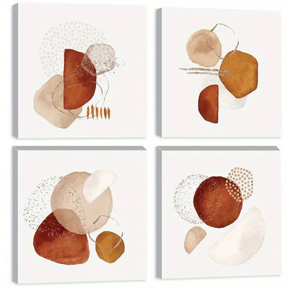 4pcs Brown & Beige Geometric Shapes   Wall Art Canvas Framed