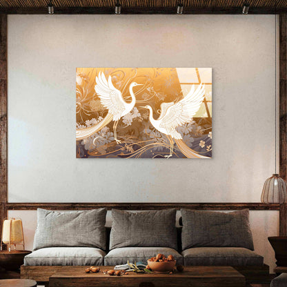 Japanese Crane Floral Art Acrylic Glass Printing Wall Art Australian Made Quality
