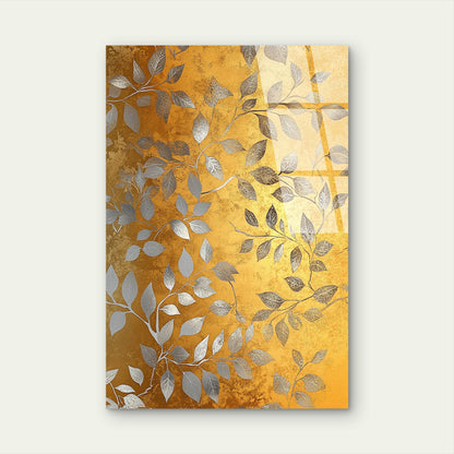 Silver Metallic Leaves Gold Acrylic Glass Printing Wall Art Australian Made Quality