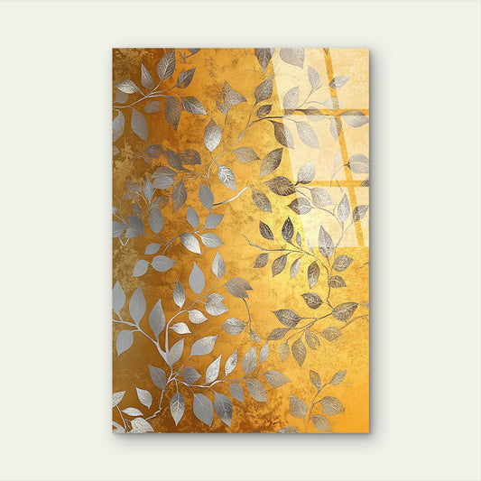 Silver Metallic Leaves Gold Acrylic Glass Printing Wall Art Australian Made Quality