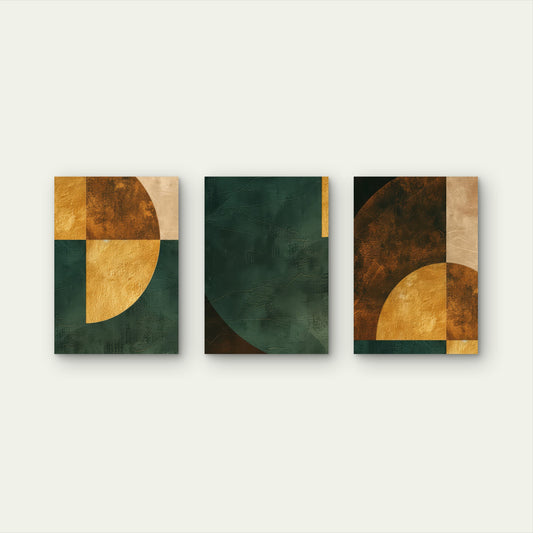 3pcs Emerald Gold Bronze Circles Pattern Wall Art Set Canvas Framed 60x90cm - High Quality Print 100% Australian Made Wall Canvas Ready to Hang