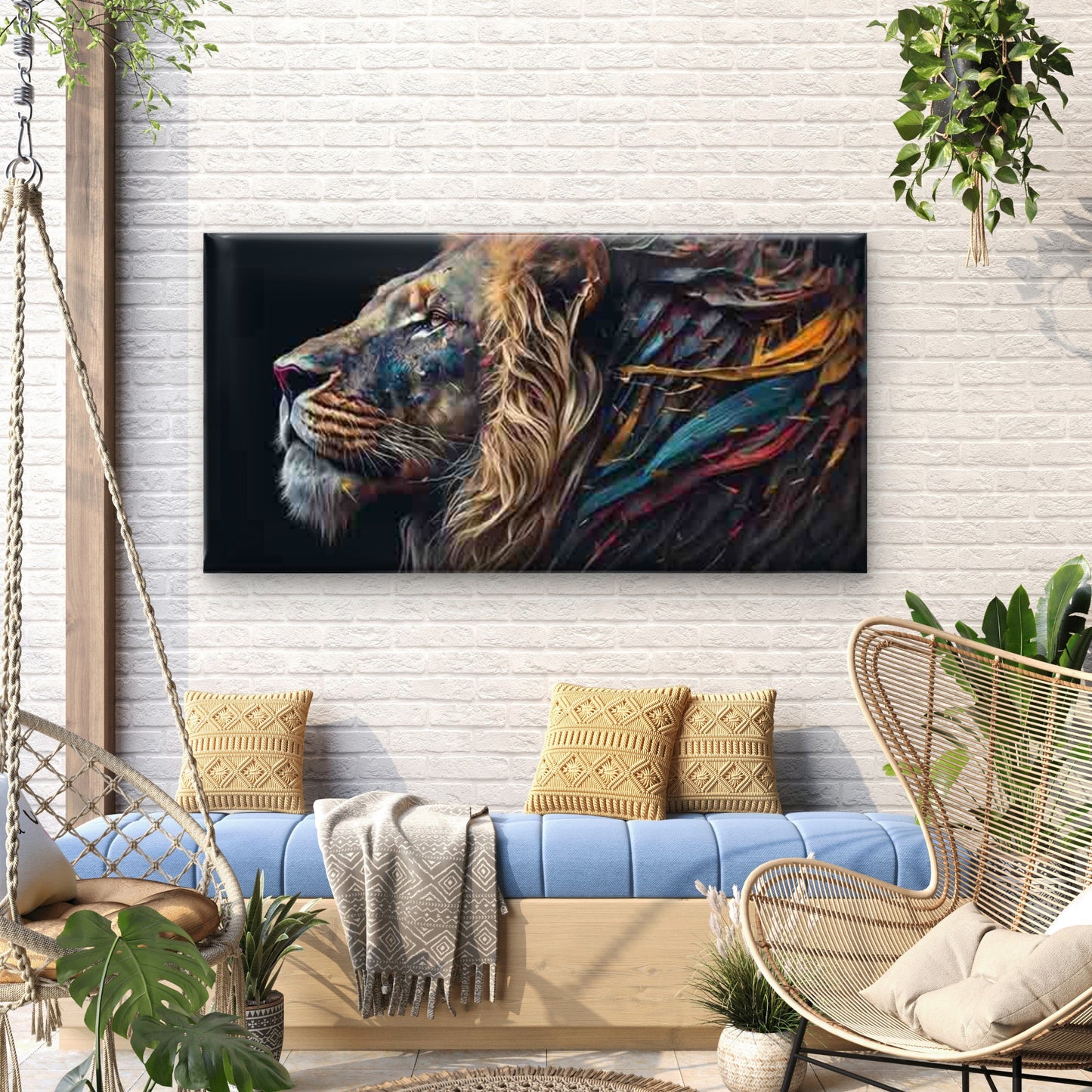 Featuring a Lion'S Mane Wall Art Canvas Office Home Room Framed 120x60cm