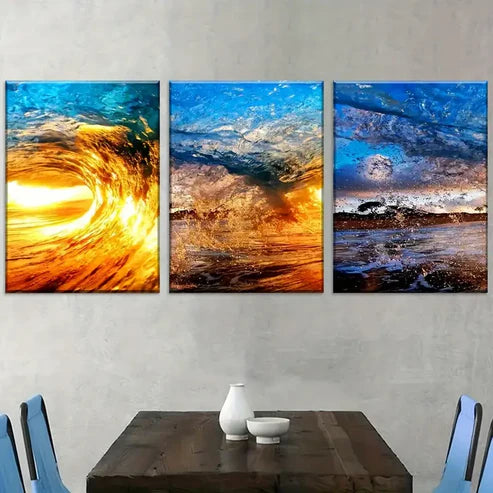 3pcs Ocean Wave Modern Landscape Art Wall Art Canvas Unframed - High Quality Print 100% Australian Made Wall Canvas